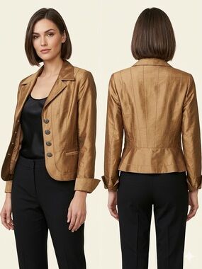 Town & Travel EUC vintage Bronze
100% Silk Peplum Jacket -
18 1/2” PTP size 8/10